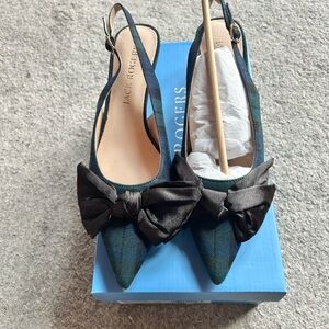 Jack Rogers Debra Sling back Size 8.5 black watch plaid New